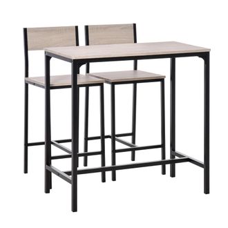 STILVORA Conjunto Compuesto Por Una Mesa Alta Y 2 Taburetes, De Estilo Industrial, Con Estructura Met&aacute;lica, Ideal Para La Cocina O El Sal&oacute;n, En Colores Natural