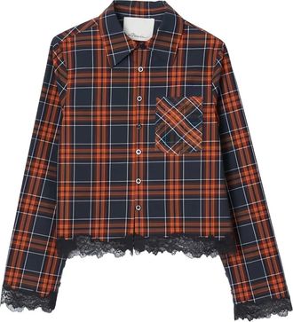 3.1 Phillip Lim plaid-pattern lace-trim cropped shirt - women - Cotton - 2 - Red