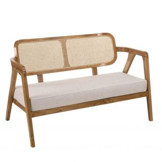 Macabane Sof&aacute; de 2 plazas de madera teca con respaldo de rejilla y gris