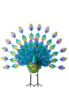 Glitzhome 28.75W Metal Peacock Tail Spread Garden Statue with Stakes in Blue at Nordstrom, Size Medium