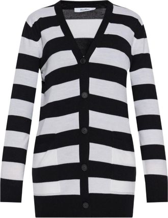 Max Mara BlackWhite Stripes V Neck Cardigan