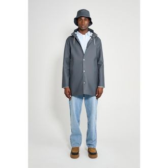 Stutterheim Stockholm Long Sleeve Hooded Raincoat in Charcoal at Nordstrom, Size Xx-Large