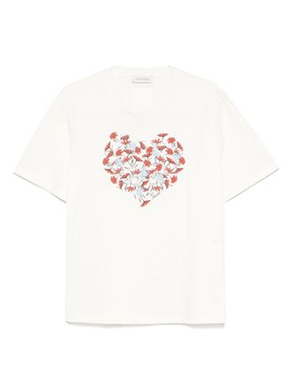 Lanvin Heart-Embellished Crew Neck T-Shirt in Light Beige