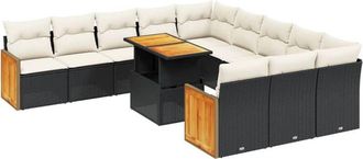 vidaXL Set De Sof&aacute;s De Jard&iacute;n 11 Pzas Y Cojines Rat&aacute;n Sint&eacute;tico Negro Vidaxl