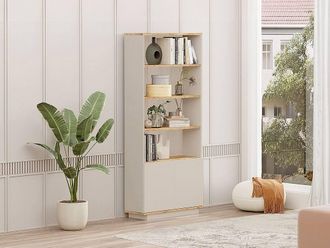 Vente-Unique Bookcase With 2 Doors & 4 Shelves - Beige & Natural - LOTULA