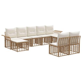 vidaXL Conjunto De Sof&aacute;s De Exterior 9 Pcs Natural Y Crema Poli&eacute;ster Vidaxl
