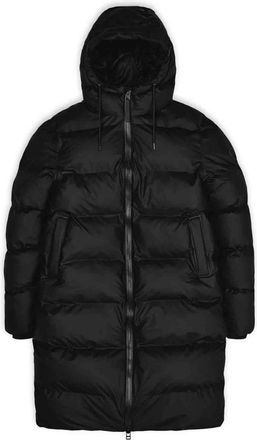 Rains Lange Zwarte Pufferjas - Dames - Winterjassen - Zwart - L - Polyester - Jassen