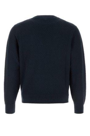 Canali Mens Dark Blue Cotton Blend Sweater Exterior: Silk Maglieria