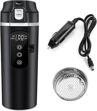 OEM Hervidor De Coche, 500 Ml, Cc 12 V/24 V, Hervidor El&eacute;ctrico, Termo De Viaje, Con Pantalla Lcd, Port&aacute;til, Para Coche, Viajes, Camping (negro)