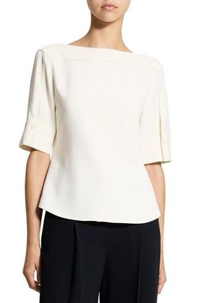 Theory Elbow Sleeve Boat Neck Top in Rice at Nordstrom, Size Petite