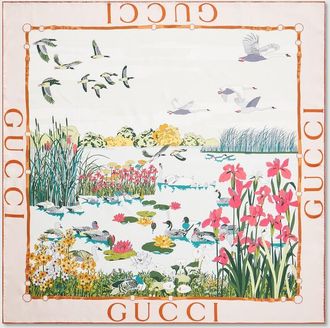 Gucci Printed Silk Twill Carr&eacute;, White