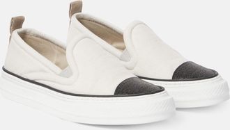 Brunello Cucinelli Monili canvas slip-on shoes