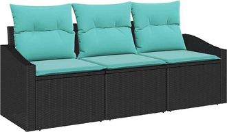 vidaXL Juego De Sof&aacute; 3 Uds. Negro Rat&aacute;n Sint&eacute;tico Vidaxl