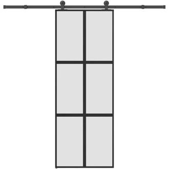 vidaXL Puerta Corredera Set Herrajes Vidrio Templado Aluminio 76x205cm