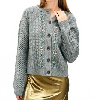 JUMPER 1234 Jewel Cable Cardigan In Cloudy Silver