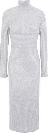 8 by YOOX RIB-KNIT MOCK-NECK L/SLEEVE MIDI DRESS