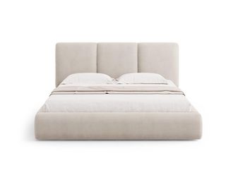 Cosmopolitan Design Cama con cabecero y ba&uacute;l 160x200cm de tejido chenilla beige