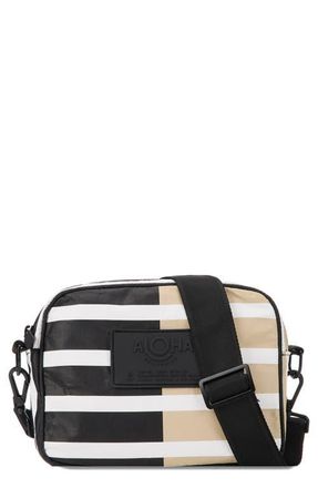 Aloha Collection Sporty Stripe Le Tour Water Resistant Tyvek Crossbody Bag in Black/Latte at Nordstrom