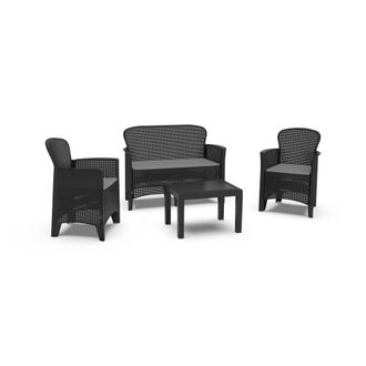 Dmora Set Salotto Da Esterno Anny, Set Da Giardino, Salottino Effetto Rattan, 100% Made In Italy, 1 Divano, 2 Poltrone E 1 Tavolino Contenitore, Antracite -