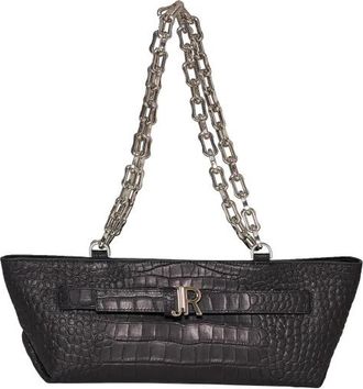 John Richmond Schoudertas met ketting en krokodillenmotief - Dames - Schoudertassen - Zwart - ONE Size - Leer - Tassen