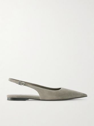 Brunello Cucinelli Ballerine Slingback In Camoscio Con Decorazione - Marrone