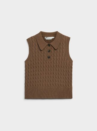 Contemporaine Womens Polo collar cable-knit sweater vest