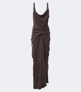 Rick Owens Strutter draped gathered velvet maxi dress