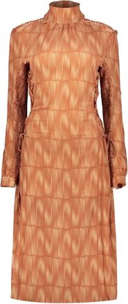 Low Classic Elegante Gedrukte Jurk met Opstaande Kraag - Dames - Casual kleedjes - Bruin - L - Polyester - Kleedjes