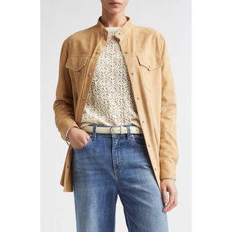 Eleventy Lambskin Suede Overshirt in Camel at Nordstrom, Size 00 Us