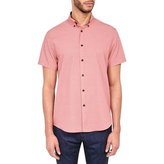 Brooklyn Brigade Slim Fit Wavy Geo 4-Way Stretch Performance Short Sleeve Shirt in Orange at Nordstrom, Size X-Large