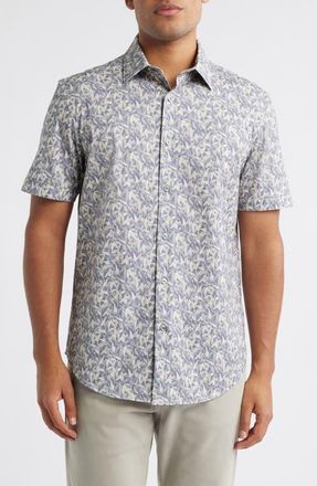 Bugatchi Miles OoohCotton Floral Short Sleeve Button-Up Shirt in Graphite at Nordstrom, Size Xxx-Large