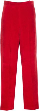 Circolo 1901 Rode Fluwelen Broek Met Rits - Dames - Straight fit broeken - Rood - XS - Katoen - Broeken