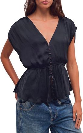 Free People Ash Button-Up Peplum Top in Black at Nordstrom, Size X-Large