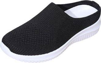 Generic Womens Casual Shoes Breathable Mesh Walking Shoe Solid Color Lightweight Low Wedge Heel Stylish Comfortable Slip On Shoes Outdoor Sports Black