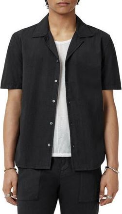 John Varvatos Dan Seersucker Camp Shirt in Black at Nordstrom Rack, Size Small