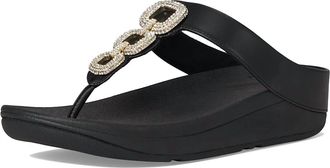 FitFlop Womens Fino Crystal-Chain Leather Toe-Post Sandals In Black