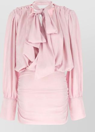 Rotate floral-print draped v-neck long-sleeve mini dress