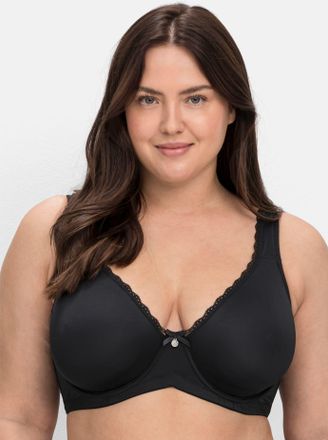 Sheego B&uuml;gel-BH SHEEGO, Damen, Gr. 105, Cup D, schwarz-weiss (schwarz, wei&szlig;), 82% Polyamid, 18% Elasthan, BHs B&uuml;gel-BH