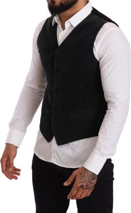 Dolce & Gabbana Black Cotton Single Breasted Mens Waistcoat