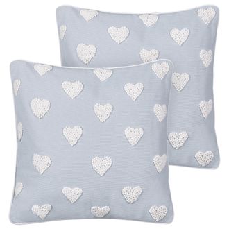 Beliani Beliani - Conjunto De 2 Cojines De Algod&oacute;n Estampado Bordado Corazones 45 X 45 Cm Gris Gazania