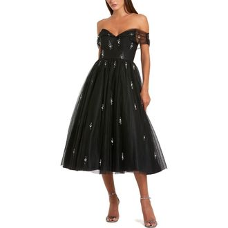Mac Duggal Petite Ieena Off The Shoulder Embellished Tulle Cocktail Dress in Black at Nordstrom, Size 6P