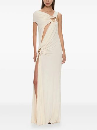 CHRISTOPHER ESBER Veer spiral crystal draped maxi dress - women - Viscose/Brass/Natural Stone - 6 - Neutrals
