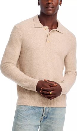 ATM Anthony Thomas Melillo Mens Merino Wool Blend Long Sleeve Polo In Heather Soft Pecan Brown