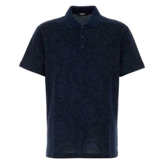Versace Barocco Cotton Pique Polo Shirt, Size Medium
