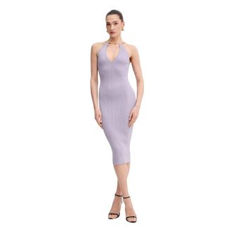 Elisabetta Franchi Jurk van opengewerkte breistof met juweeldetail - Dames - Jurken - Paars - Maat: S Viscose