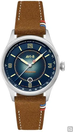 AVI-8 Flyboy Lafayette Automatic 110th Anniversary Limited Edition Leather Strap Watch, 42mm in Blue at Nordstrom