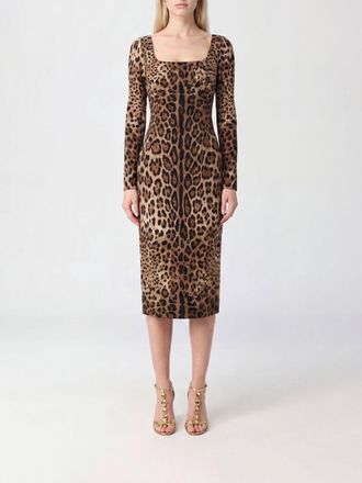 Dolce & Gabbana Animal Print Viscose Sheath Midi Dress with Square Neckline