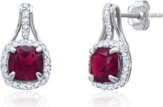 MAX + STONE 10k Yellow or White Gold Cushion Cut Gemstone Drop Earrings with Diamond Accent