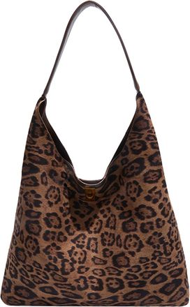 Generic Cymwer Women Leopard Faux Suede Tote Bag Shoulder Bag Large Capacity Travel Work(Black) (Black)