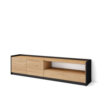 Skraut Home Mueble tv efecto madera roble y negro 208x37x50cm